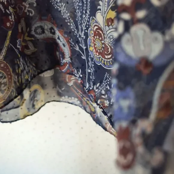 Style & Co Peasant Top XL Sheer Swiss Dot Paisley Blue Career Bell Sleeves Flowy - Picture 9 of 16